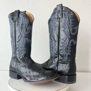 Rod Patrick Mens Cowboy Boots 13.5B Black Full Quill Ostrich Western Round Toe
